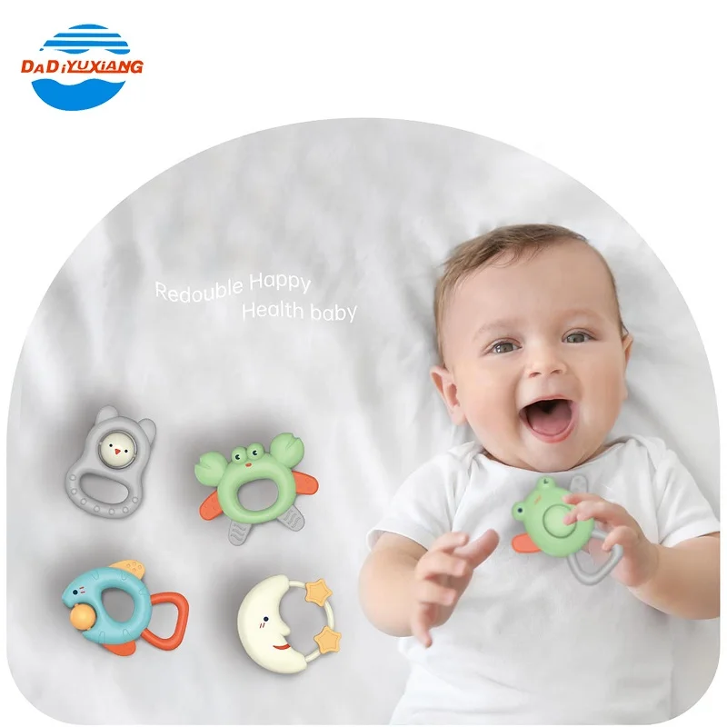Most Popular BPA Free Silicon Teething Toys Silicon Baby Rattle Teether Set