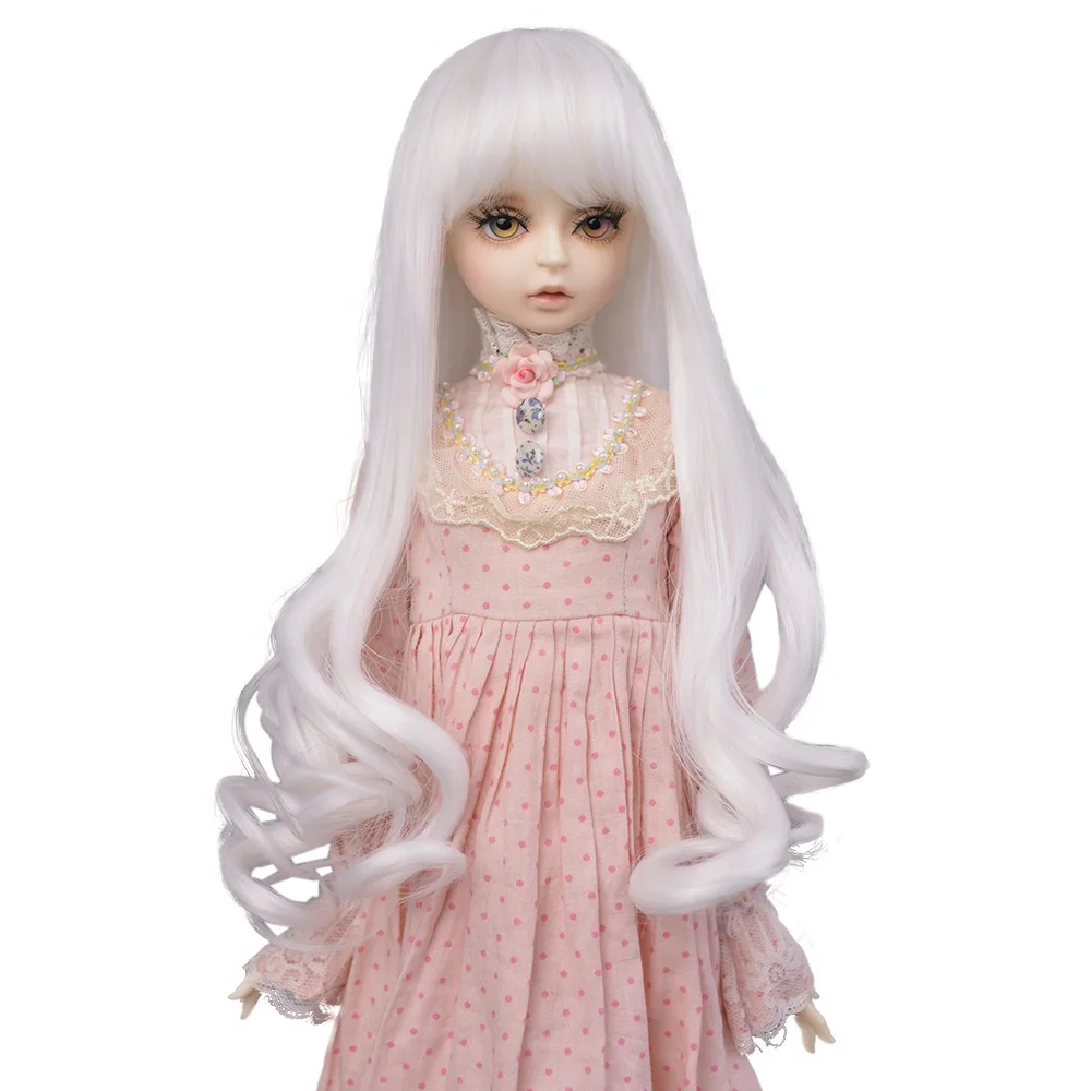 High quality synthetic long wig Silver white  gray color  water wave  bjd doll wig  1/3 1/4 1/6 for choose