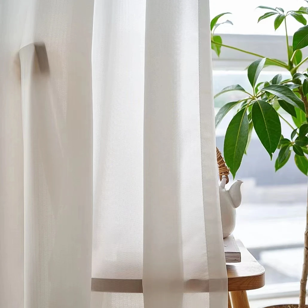 Hot Selling Textured Linen Style Slub Sheer Curtain Fabric 100%Polyester Slub Linen Look Sheer Fabrics For Curtains Living Room