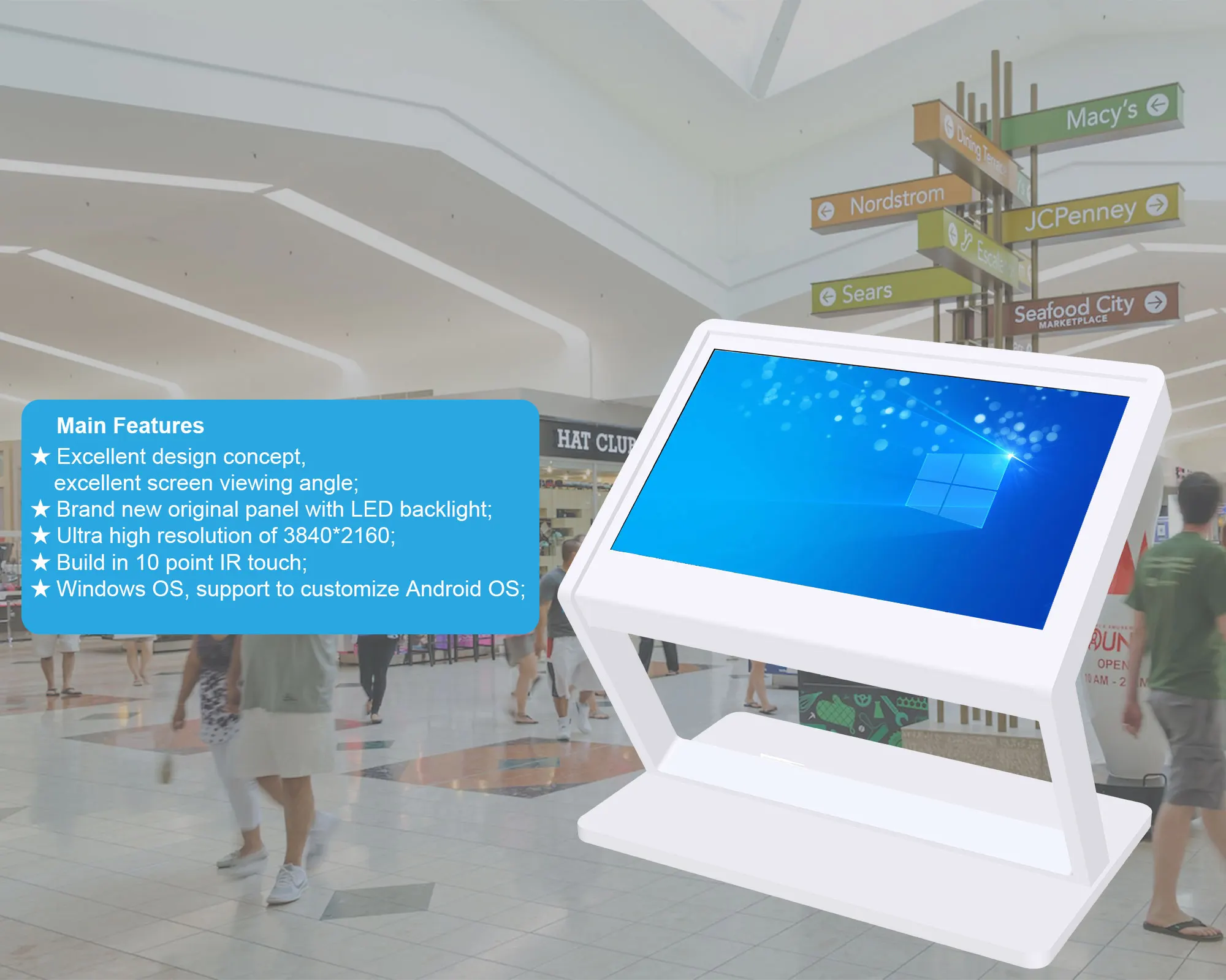 Kiosk Standing 65 Inch Digital Signage and Display Advertising Touch Screen Wayfinding Kiosk