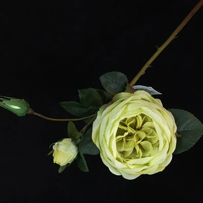 Sen Masine Custom Home Decorative Artificial Flowers Silk Real Touch Roses High Quality 2 Bud Green Fake Rose