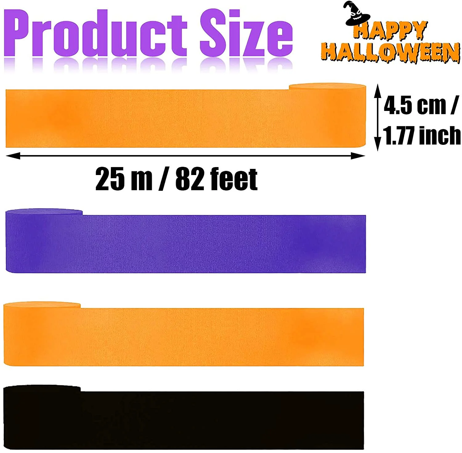 Halloween Crepe Paper Black Orange Purple Party Streamers Roll for