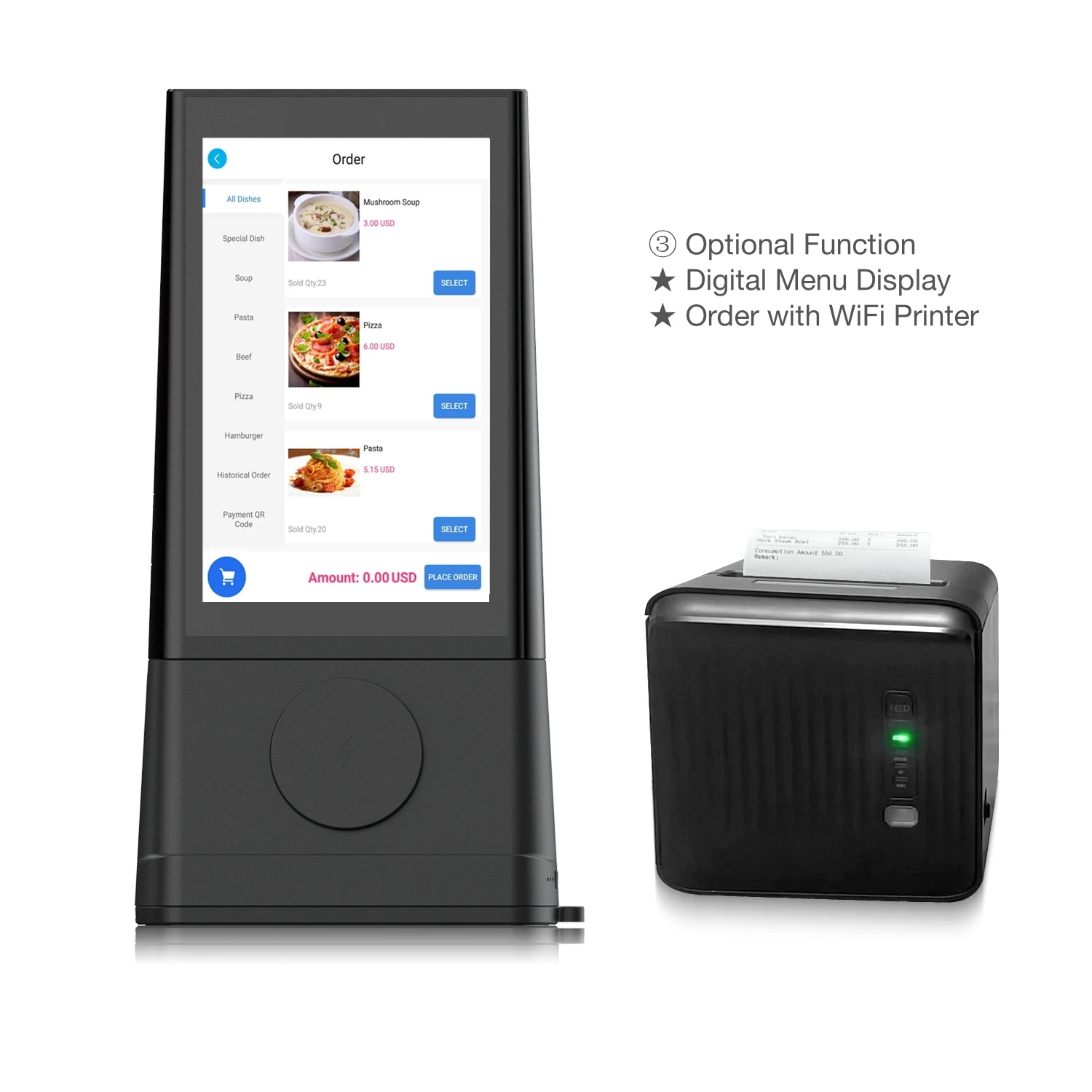 FYD-06 Restaurants Bars Hotels Smart Solution Tabletop Calling System Order Kiosk Battery Powered Screen ADS Menu Display Device