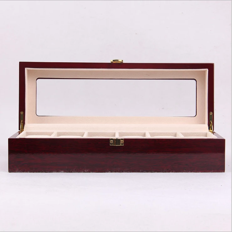 
High grade wood watch box display box storage packing 6 grids red wooden case 