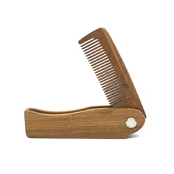 Hot Sales Wooden Beard Comb Folding Pocket Comb Natural Custom Logo Men Beard Comb