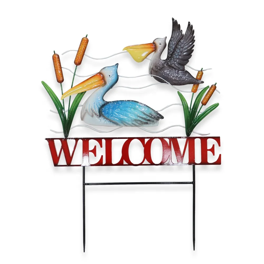 Metal Pelicans Coastal Ocean Bird Decor Lawn Ornament for Backyard Porch Patio Decor