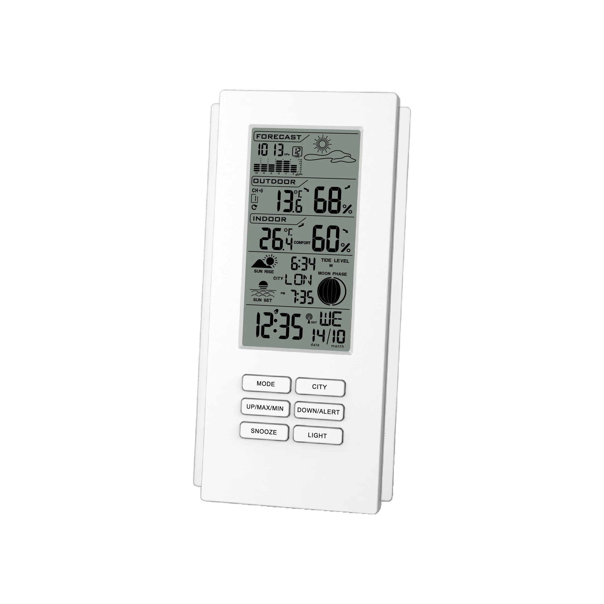 EWETIME Wireless Weather Station Clock Digital Desk Clock Bedroom Europe White Square ABS Watch for Bedroom Tiny House 2 Bedroom