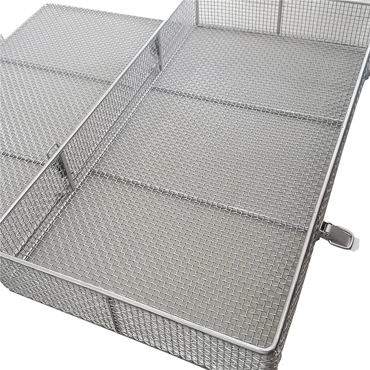 Extended rectangular Stainless Steel Wire Mesh Sterilization Basket For Medical Autoclave Tray