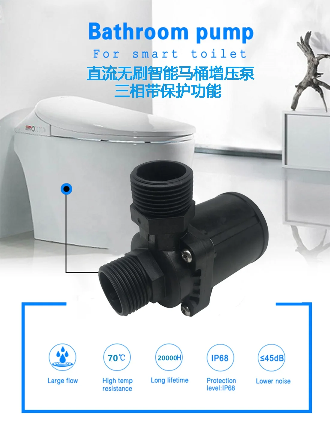 Heavy duty work high pressure max 11M high volume 2400LPH 1-50W 12 Volt 24 Volt dc micro solar hot water heater booster pump