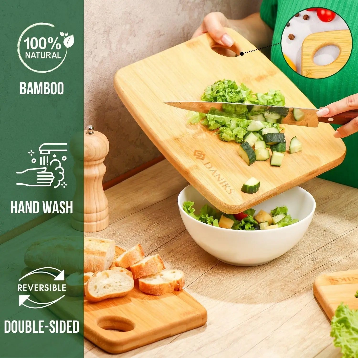 Bamboo Cutting Board Set of 3 pcs Kitchen Chopping Board for Serving Meat and Veggies