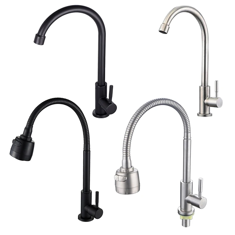 Cambodia Philippines Indonesia Black Single Handle Cold Tap 2 Mode Flexible 360 Swivel Kitchen Faucets