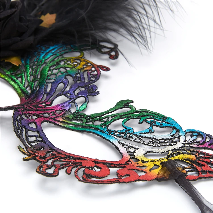 
Wholesale New Mysterious Ribbon Rose Flower Feather Color Halloween Party Eye Mask 