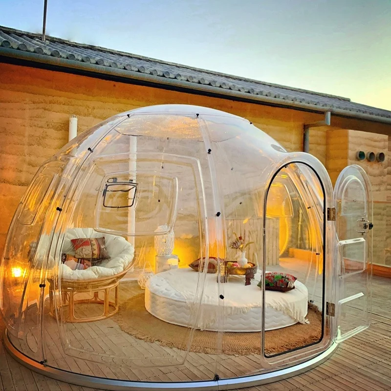 Clear LED Balloon Outdoor Air Log Cabin House Camping Transparent Igloo Dome Clear Bubble Inflatable Tent
