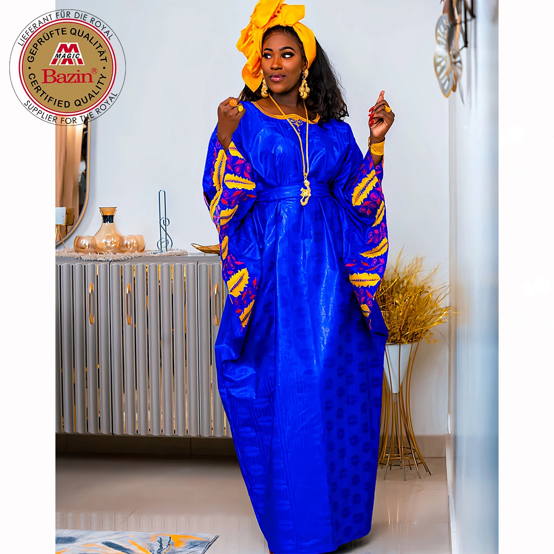 Blue Original Guipure Bazin Riche Dresses For African Women Dashiki Robe Traditional Wedding Party Long Dresses With Bazin