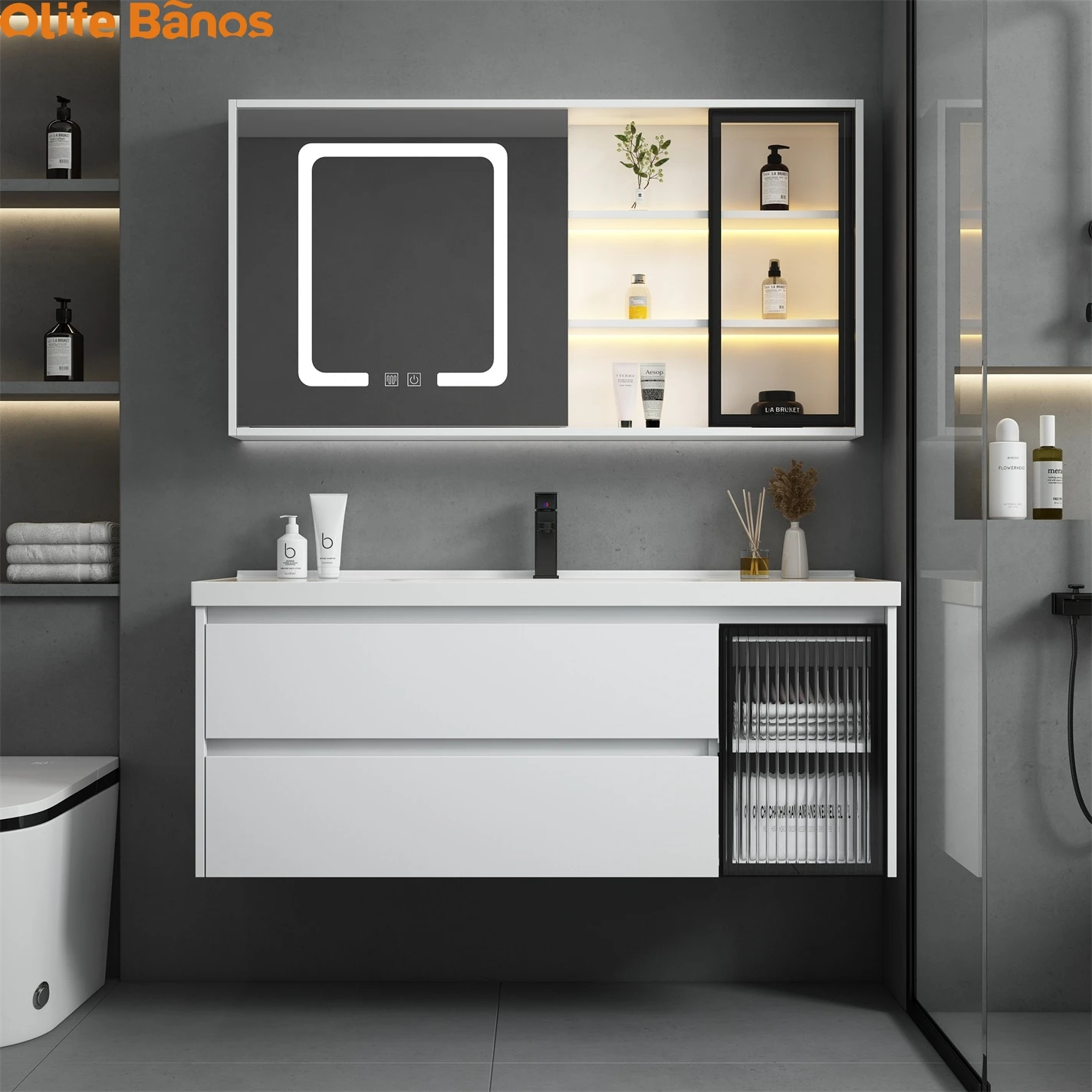 Solid Wood Boards Modern Smart Home Improvement Furniture Bathroom Fixture Bathroom Cabinets Bathroom Vanities Cabinet With Sink