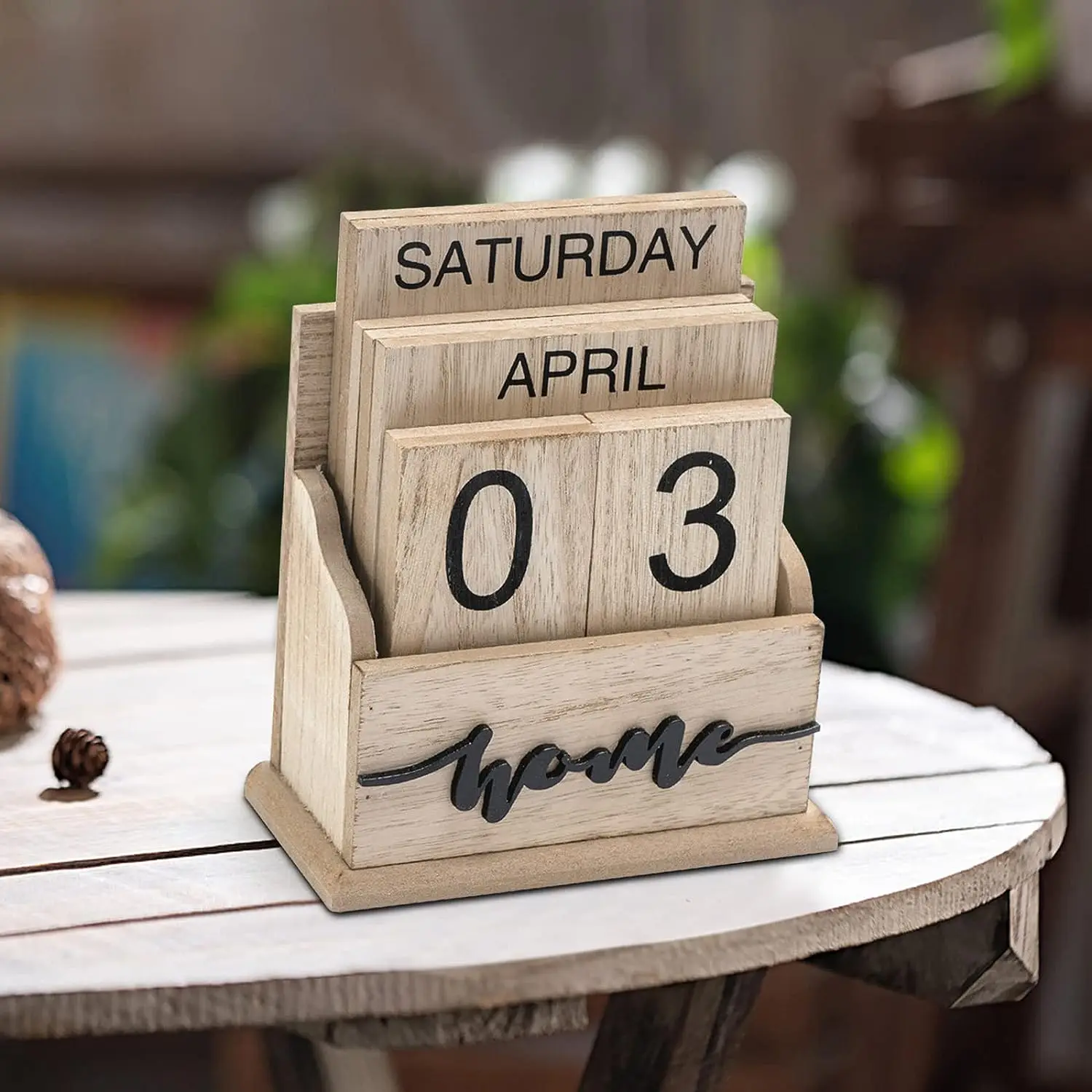 Perpetual Calendar Wooden Calendar Blocks Vintage Wood Block Calendar for Home Office Desk Accessories Week Month Date Display