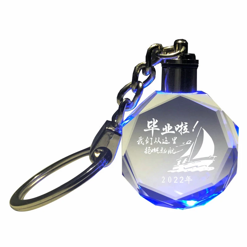 Cheap Wholesale Islam Led Crystal Keychain Custom 3d Laser Engraving Muslim Crystal Keychain For Promotional Gift