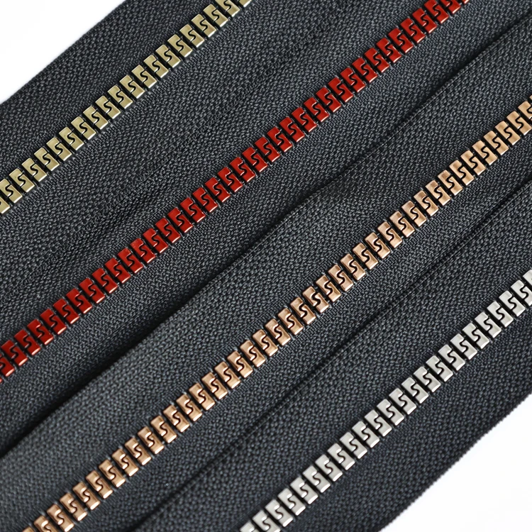 PP PE Plastic Folder Pouch with Brushed Gun Steel Metal Sealing Zipper Heshun POM Metallic 5# 5number Size 8 corn Plastic Zipper