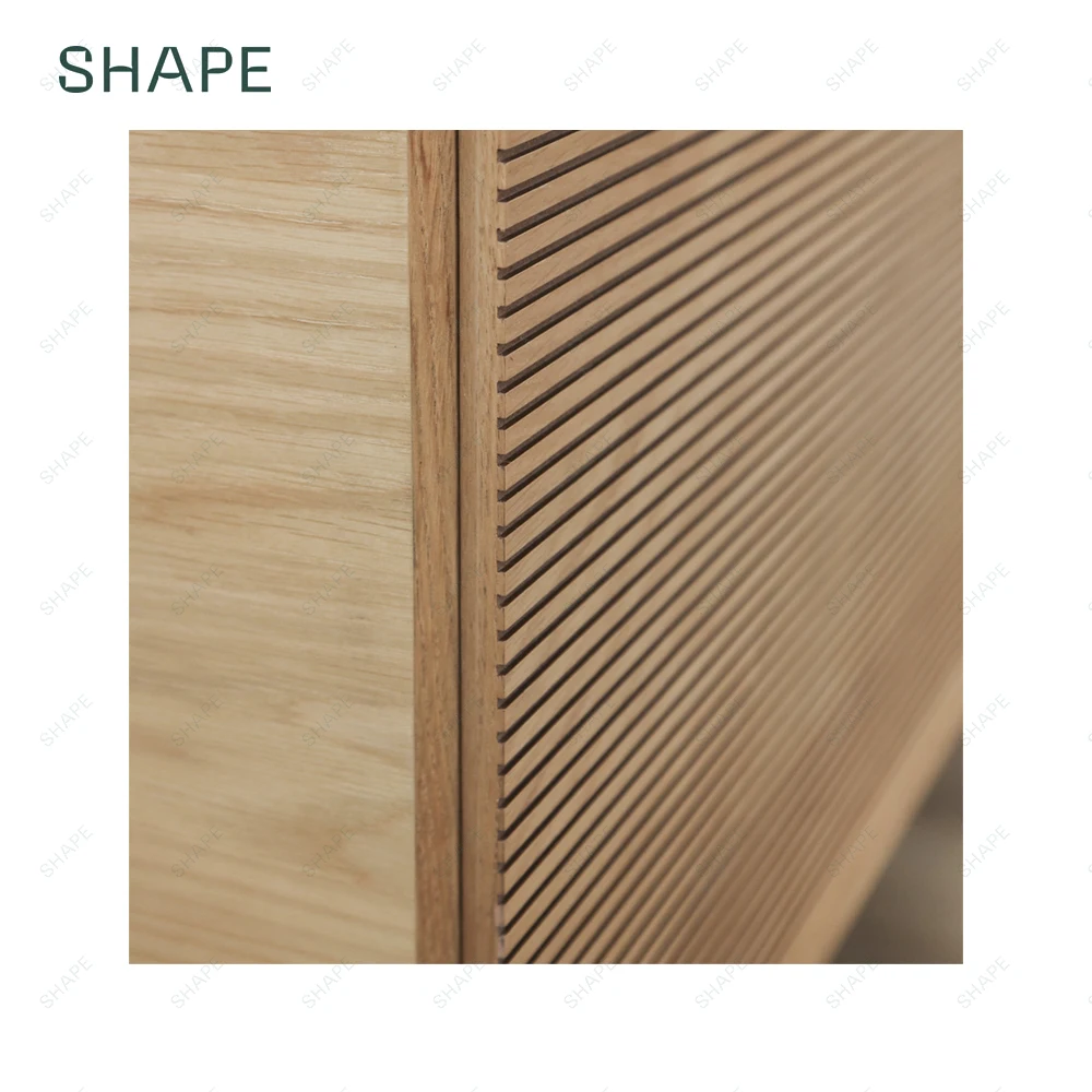 SAPA 160 sideboard in solid oak and oak veneer with  2 adjust and 3 soft closing doors in groove decoration