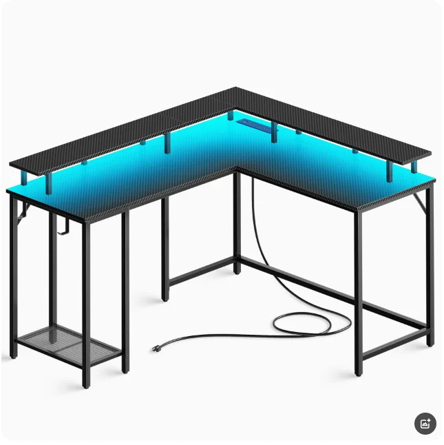 Simple Wood and Metal Corner Desktop Computer Desk for Home Office Gaming or PC Use for Living Room
