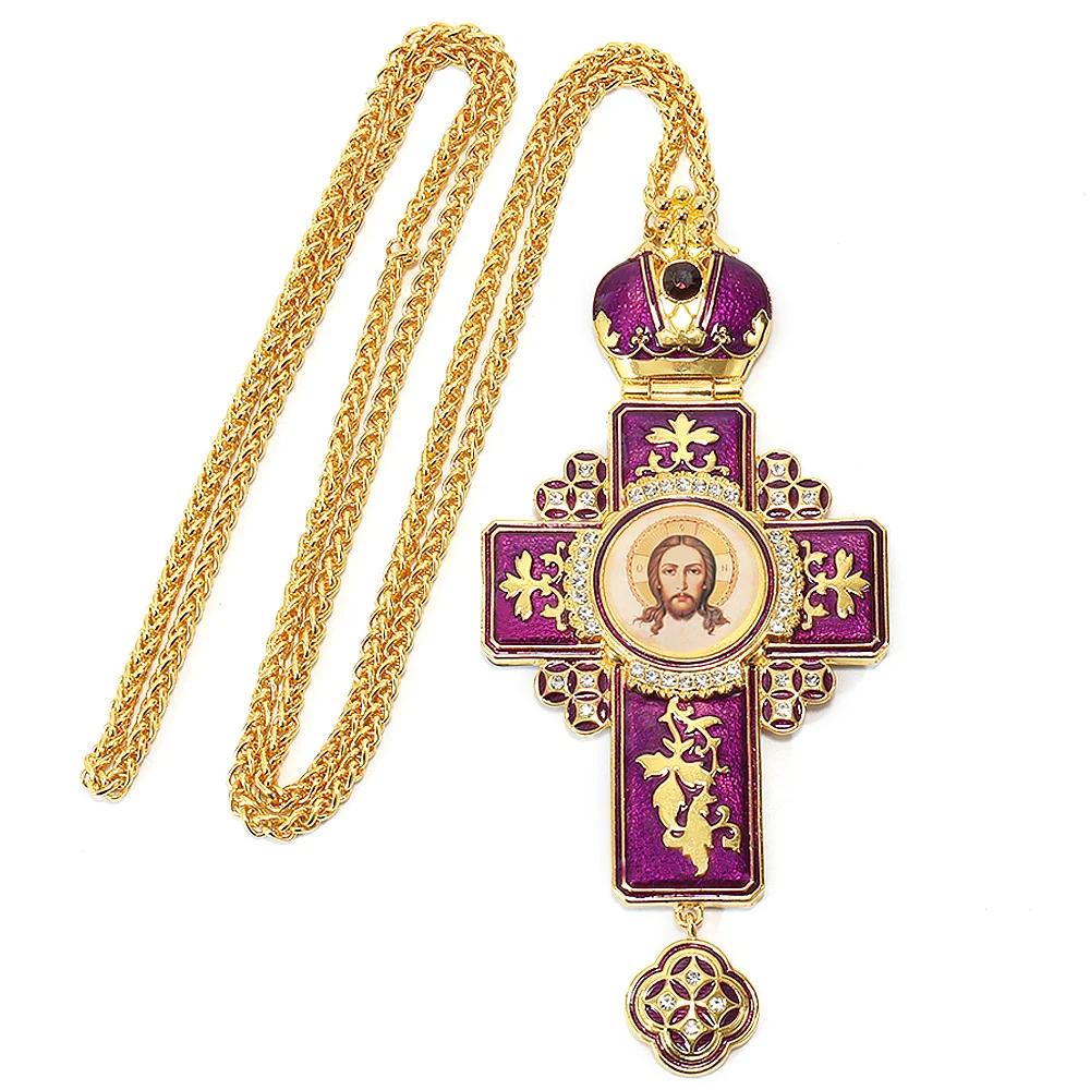 Customize Colorful Purple Enamel Religious Orthodox Pectoral Cross Necklace of Church Spiritual gift for Priest
