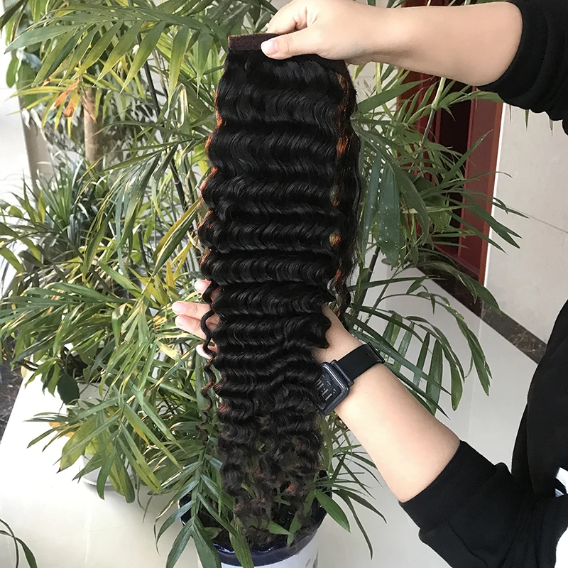 hot selling grade 10a brazilian human hair wrap ponytail hairpiece,cuticle aligned virgin wrap deep wave ponytail