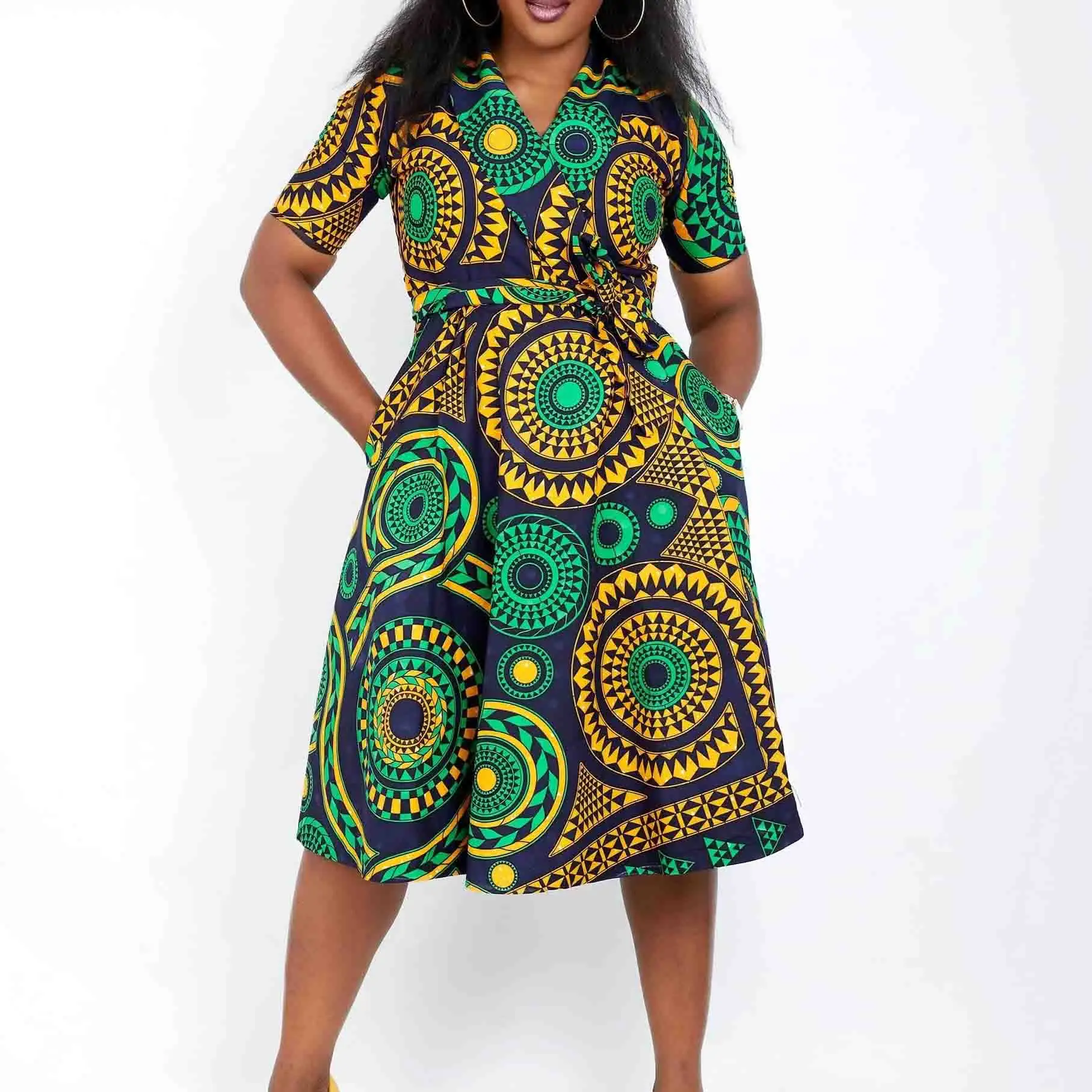 Traditional Cotton Short Sleeve Girls Midi Dresses for Women Clothing New African Ankara Modern OEM Service Adults Africa 50pcs