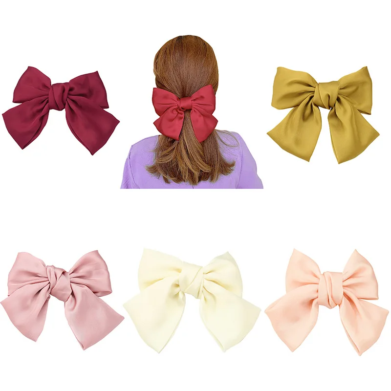 
Fashionable hairpin Chiffon satin large bow hair clip handmade cloth tie spring clip 
