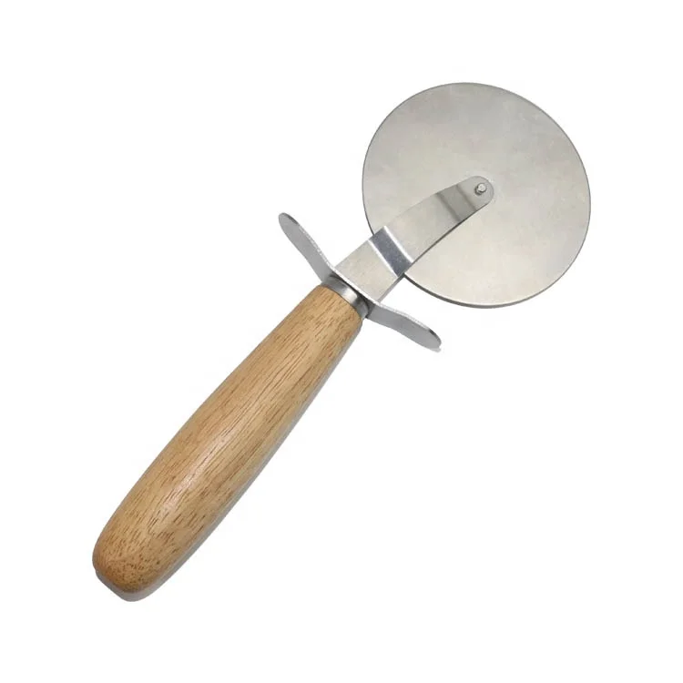 Kitchen Tools Stainless Steel Pizza Wheels with Acacia Wooden Handle Pizza Knife Pastry Pasta Dough Crimper Round Pizza Cutters