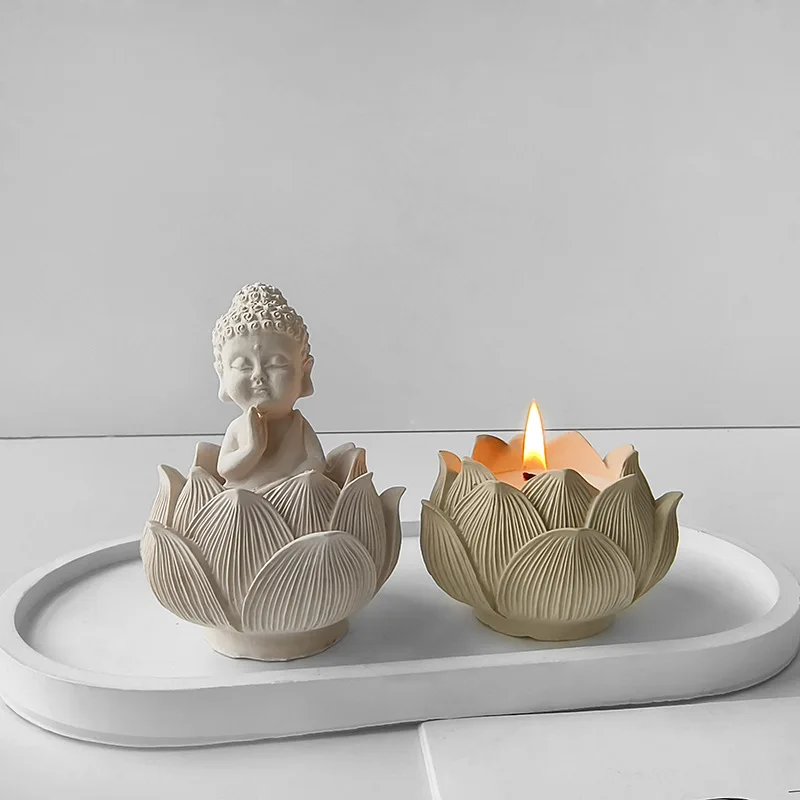 Lotus Buddha Candle Silicone Mould Three-dimensional Buddha Handmade Aroma Plaster Candle Holder Decoration Moulds