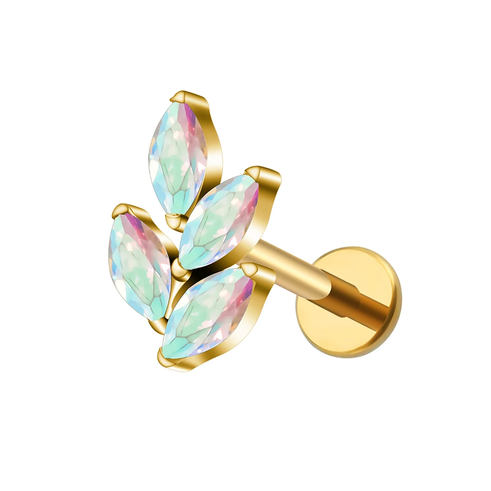 Right Grand F136 Titanium 16G Marquise CZ Leaf Shaped Cartilage Helix Conch Lobe Ear Fashion Jewelry Piercing Jewelry Earring