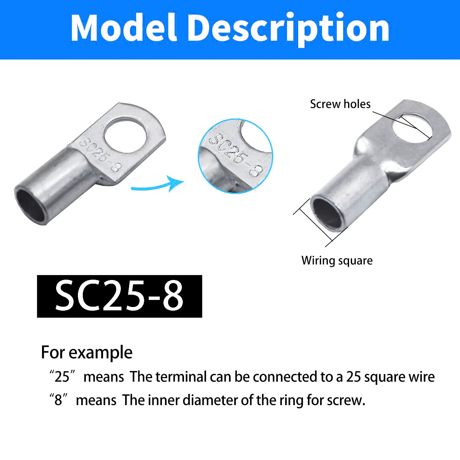HLNT Sc Type Tin-plated Copper Cable Lug Iec T2 Standard Electric Power Connector Automotive Compliant Ring Terminal Battery