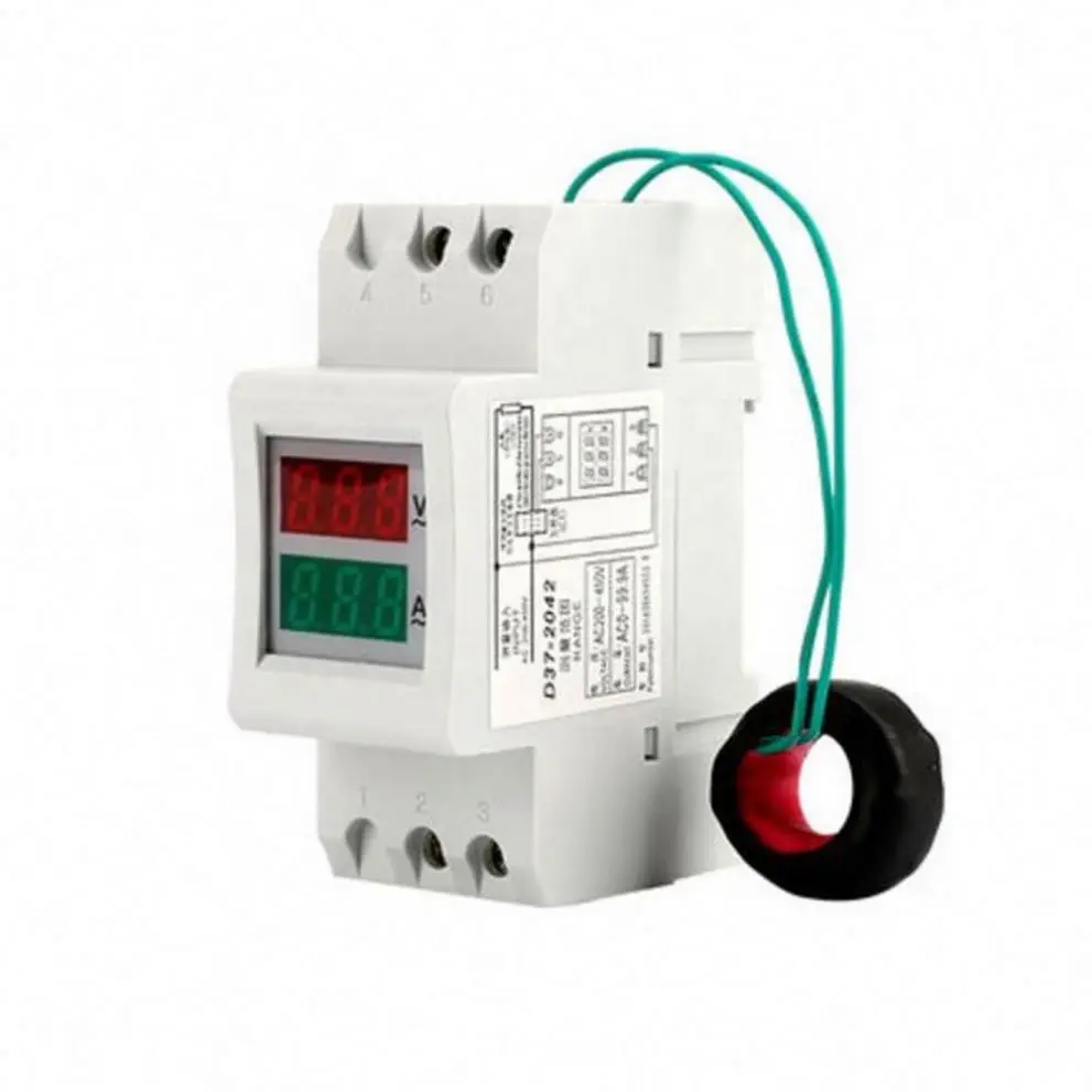 Rail Type Voltage Current Meter Digital Multimeter Voltmeter Ammeter AC80-300V Voltage Tester 0-99.9A Amp Meter