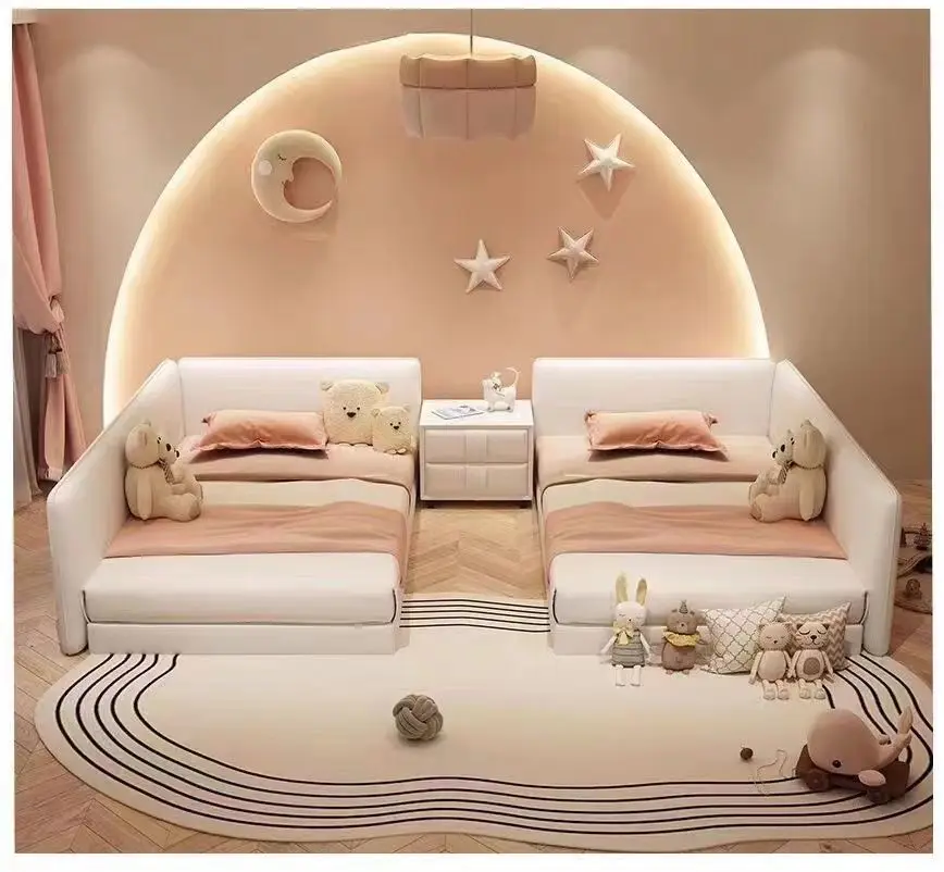 Cream white two child family tatami parent-child bed for a family extra large splicing modern and simple four meters bed