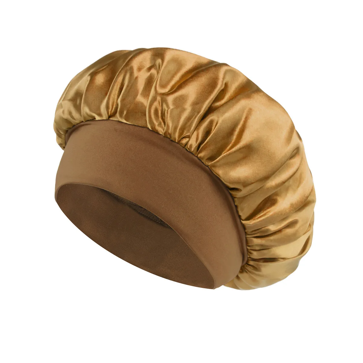 Wholesale Custom Logo Women Wide Elastic Band Shinning Silk Satin Night Sleeping Chemo Hair Bonnet Hat Cap