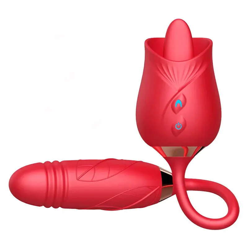 Hot Selling 2 in 1 Rose Mouth Licking Tongue Vibrator Sex Toy for Women Nipple G Spot Clitoral Vibrators Thrusting Dildo Toys