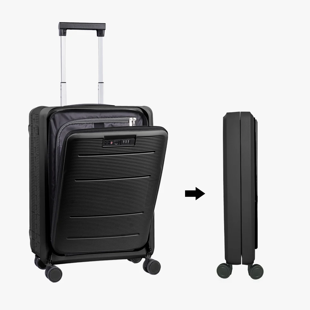 BUBULE New upgrade collapsible carry on luggage with wheels,Tie rod of PP foldable 20inch luggage ZDU folds flat suitcase