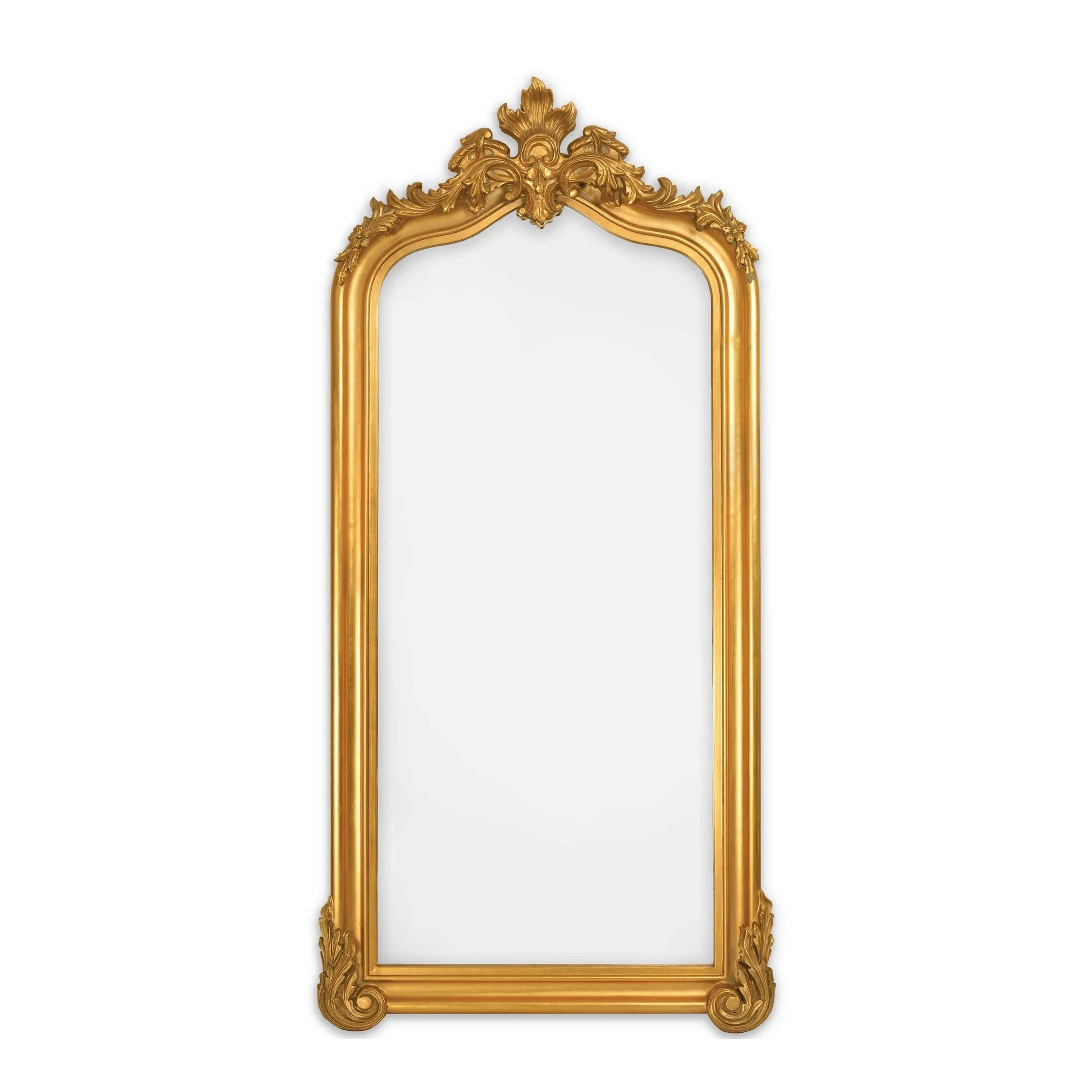 Baroque frame Arched Wooden Antique Gold Full Length Leaner Floor Dressing Mirror