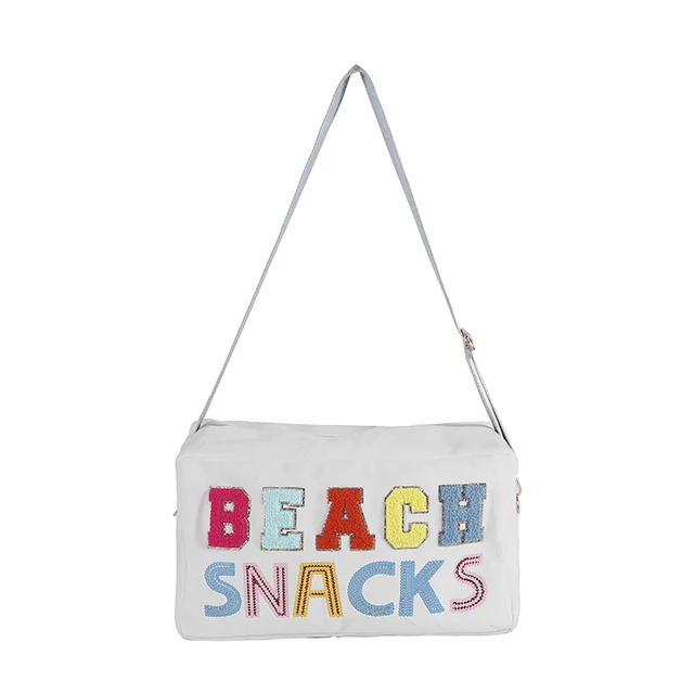 Fashion Multicolor Letter Patches Towel Travel Makeup Beach Shoulder Tote Terry Cloth Cosmetic Bag