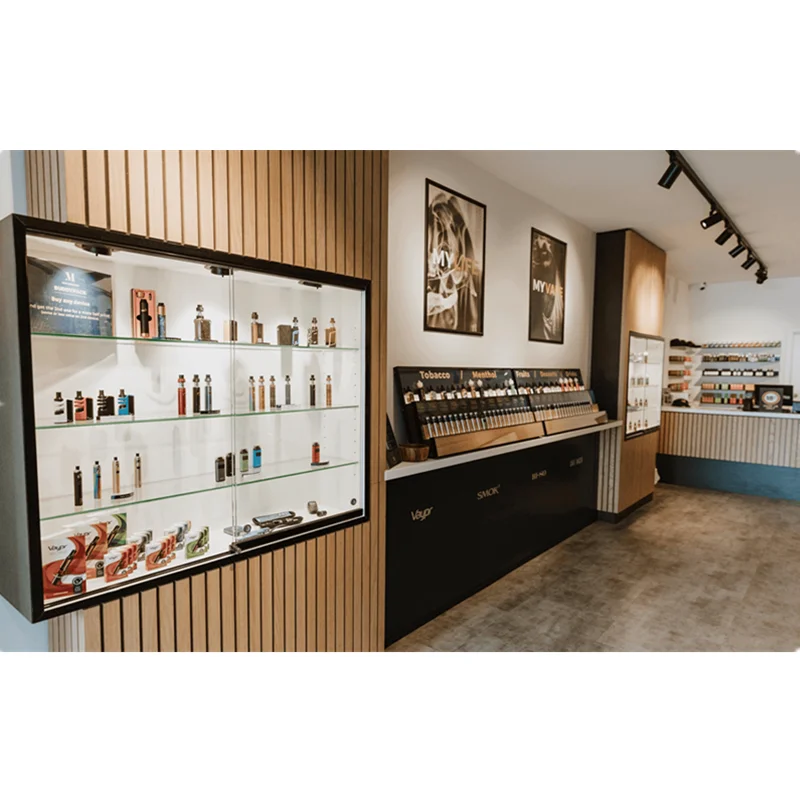 Современный витринный витрины для электронных сигарет в деревянном стиле табачных изделий на заказ