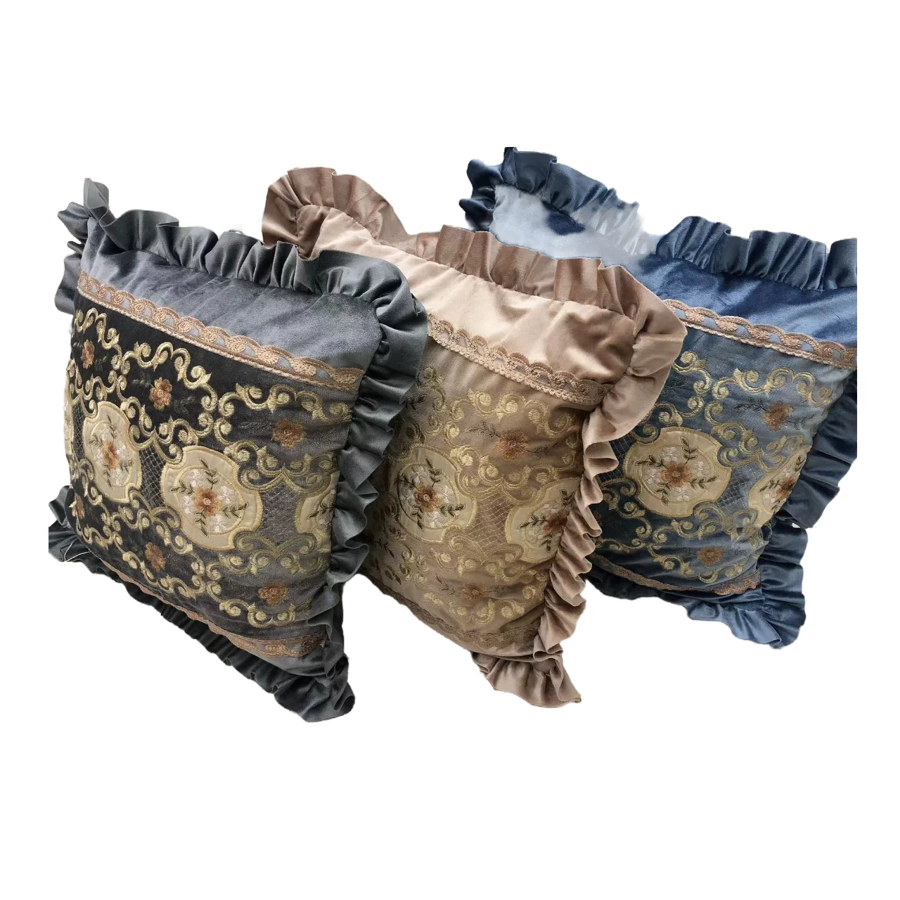 Hot Selling Customized Square Sofa Cushion Cover With Waved Edge Embroidered Pattern and Woven Techniques for Hotels