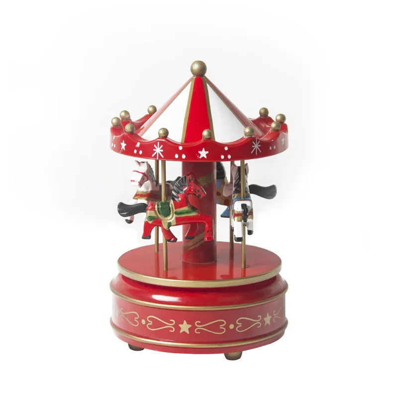 Merry-Go-Round Wooden Music Box Creative Home Decorations for Children Christmas & Birthday Presents Made of Wood