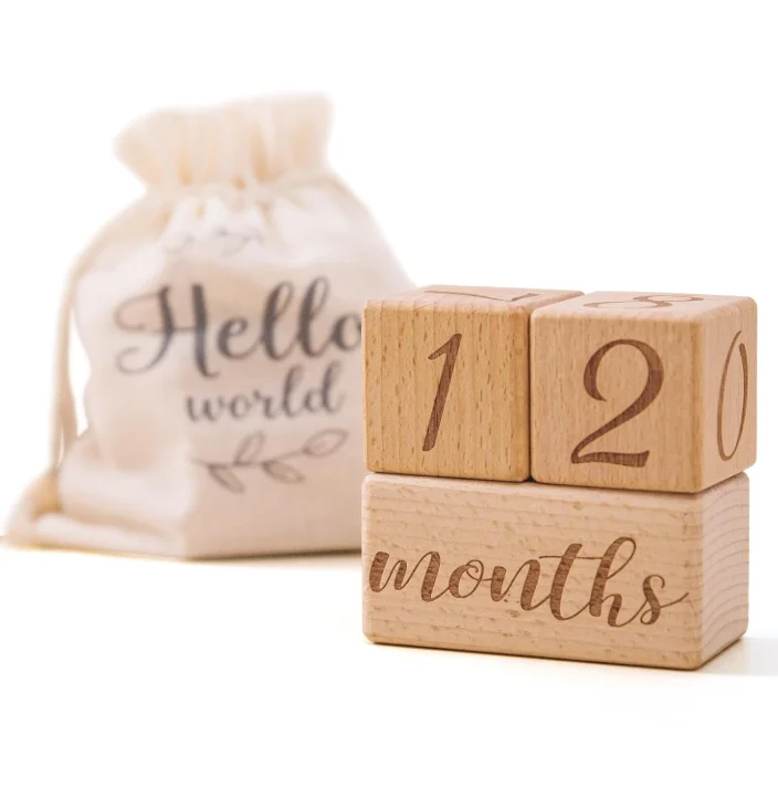 Hot Sales Baby Monthly Milestone Blocks Wooden Cube Age Photography Props for Baby Shower