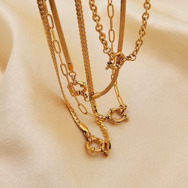 Luxury Mixed Chain Necklace Set Gold Plated Stainless Steel Cuban Snake Paperclip Link Layered Choker Party Gift Featuring Pearl
