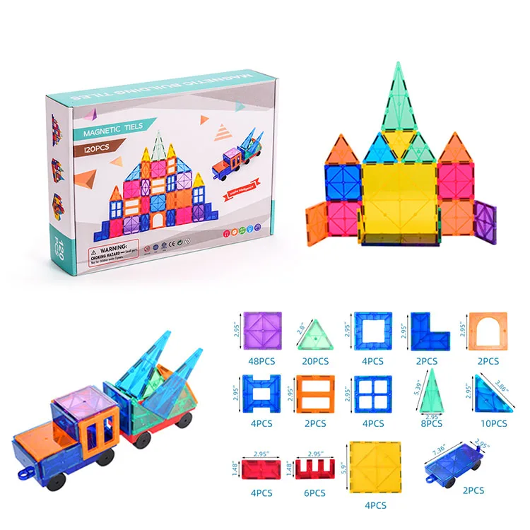 Magnet tiles120 pcs Clear Colors Set Magnetic Building Block Play Educational Toys for kids