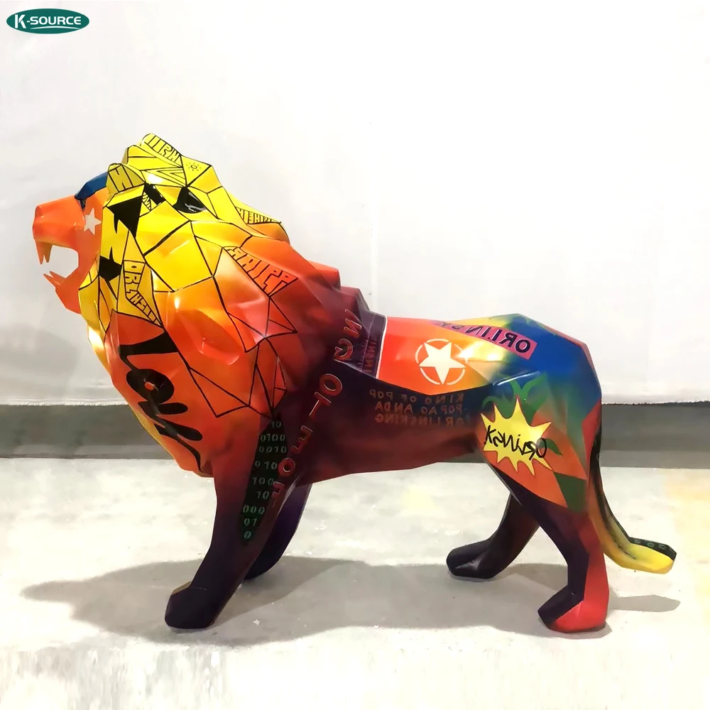 Custom Plexiglass Life-size colorful geometric lion statue