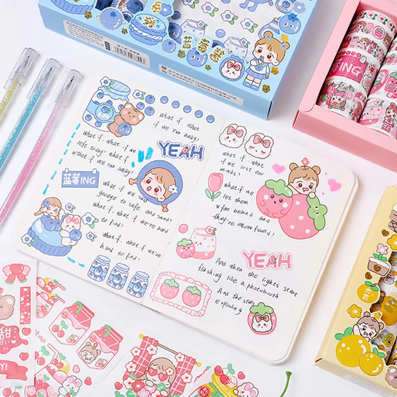Custom Kawaii Stickers Japanese Paper Material Sticker Sheet Cute Cartoon Laptop Washi Tape Set Stationary Decorative Sticker