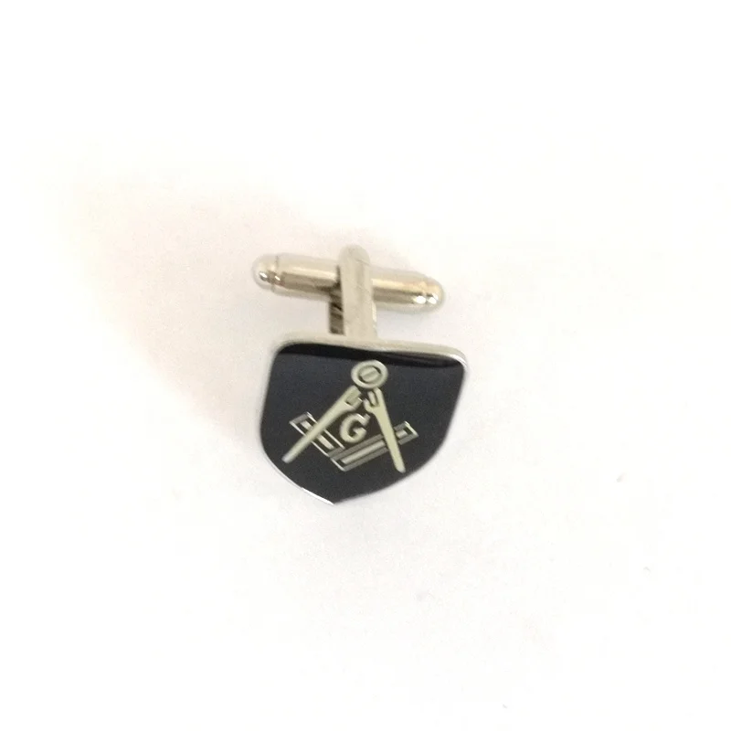 Custom logo shield shape black epoxy cuff links
