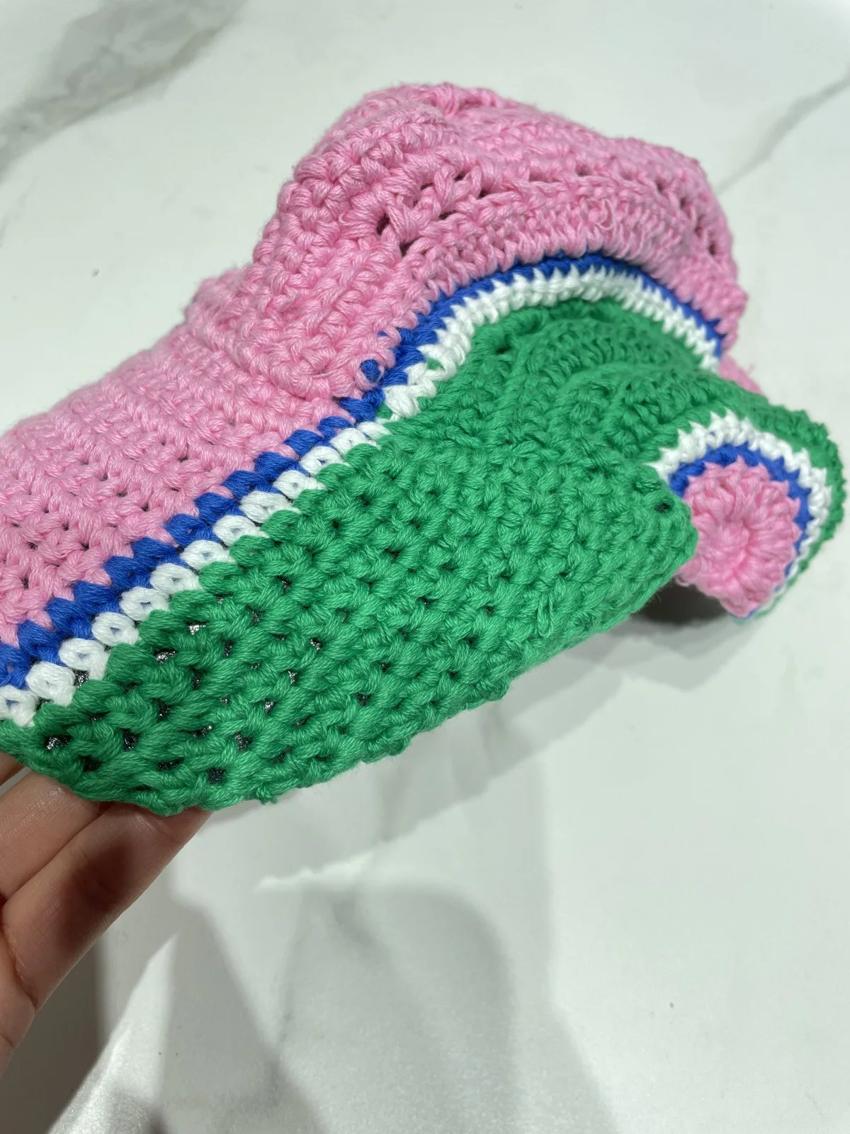 BESTELLA Brand Wholesale custom logo print cotton handmade Crochet knitted breathable color contrast baseball cap for outdoor
