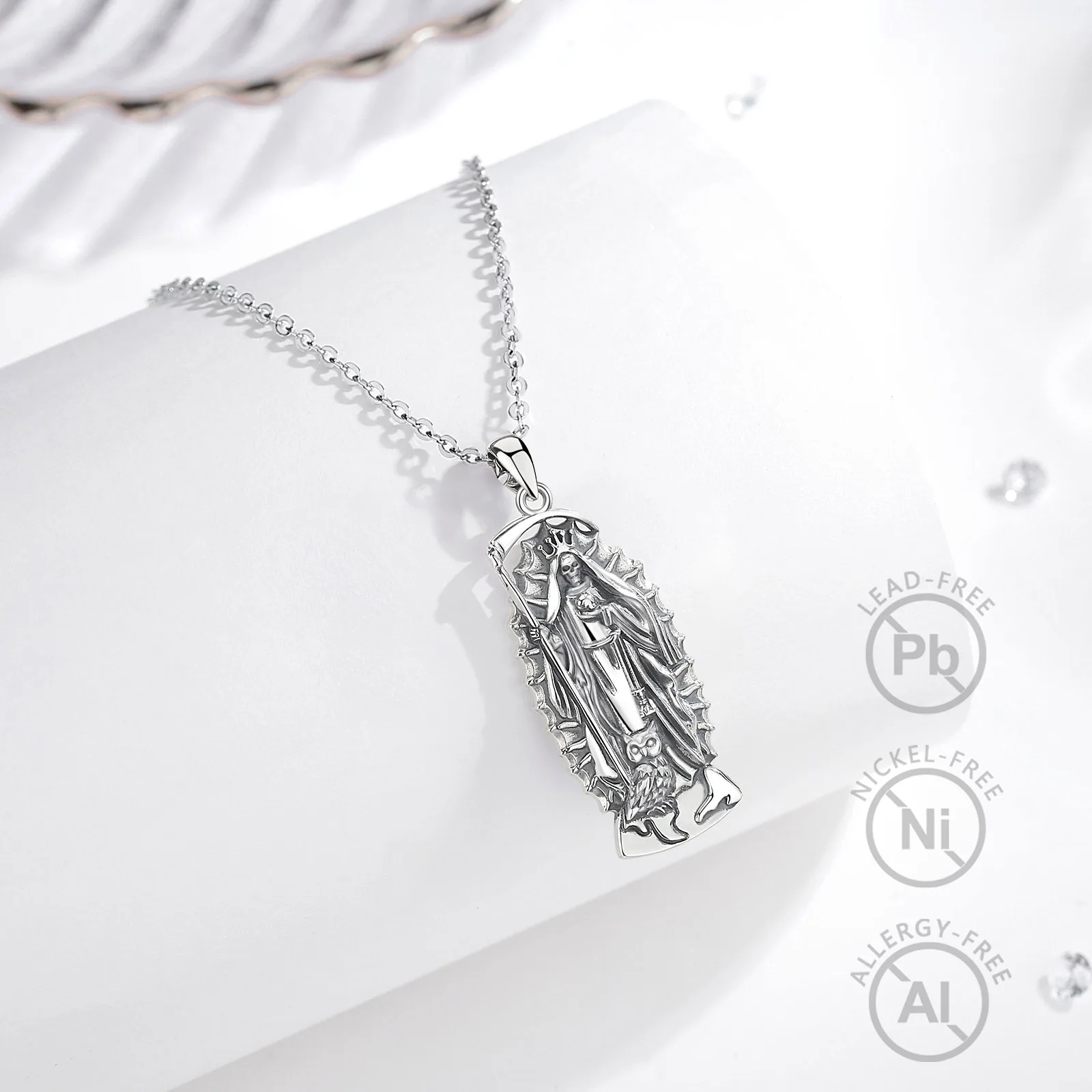 Merryshine 925 Серебряный Амулет медаль Pulsera De La Santa Muerte покровитель Saint ожерелье для мужчин